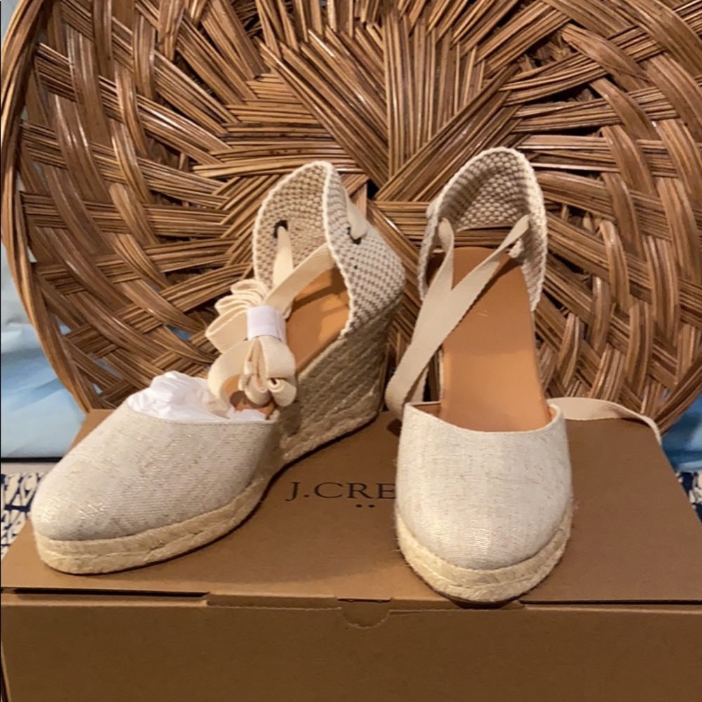 J. Crew Ankle Wrap Canvas Espadrille Wedges